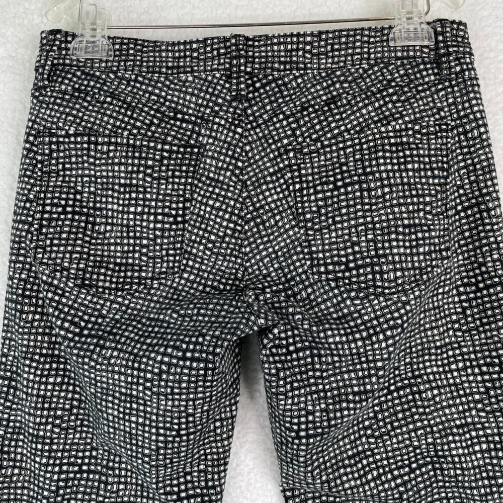 LOFT Modern Skinny Pants Black White Geometric Grid Print Size 28/6 Mid Rise